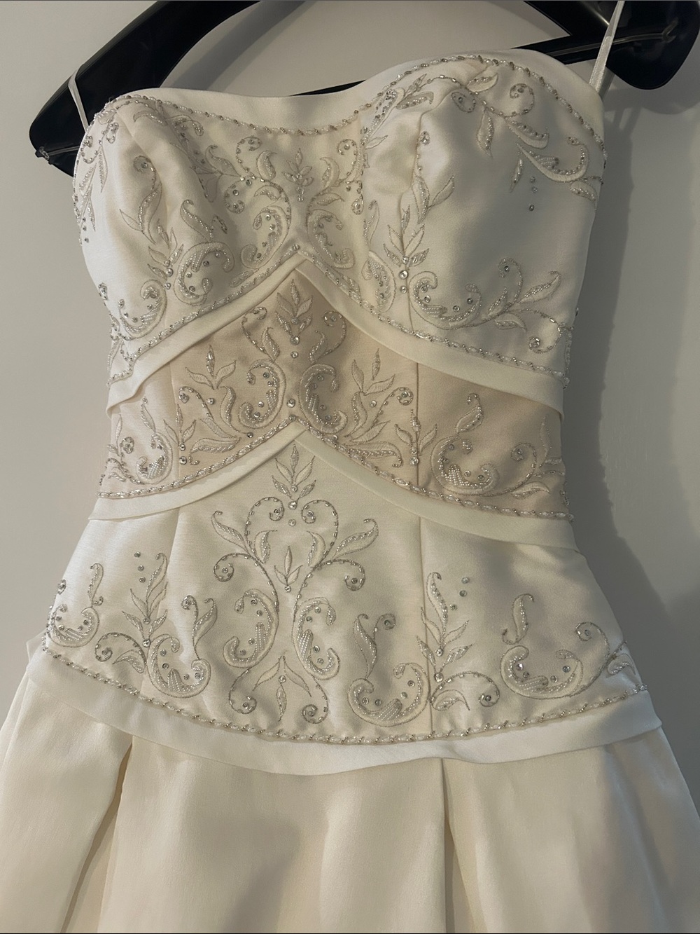 Strapless Ivory Embroidered Wedding Gown with Beaded Accents